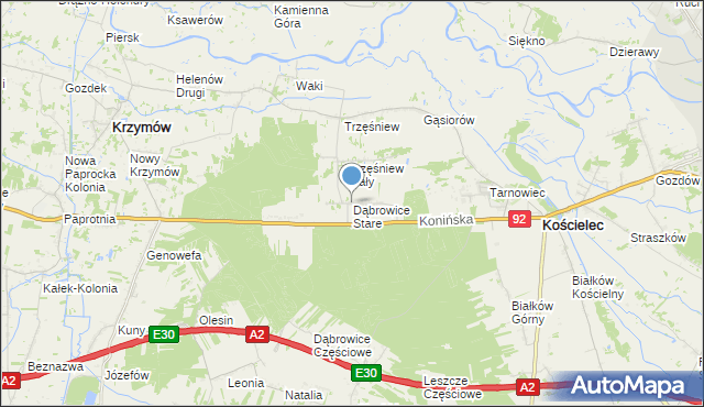 mapa Dąbrowice Stare, Dąbrowice Stare na mapie Targeo